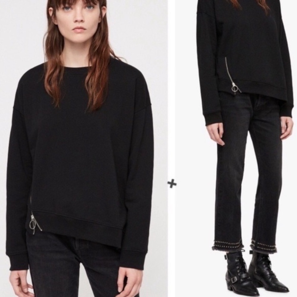 All Saints Leti Able Sweatshirt with Asymmetric Zipper solid black 2519